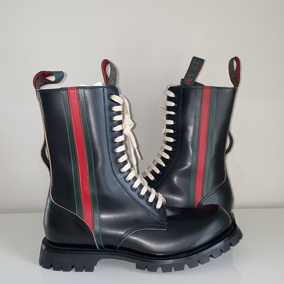 MENS BOOTS. Black leather. Green and red leather. - Picture 1 of 5